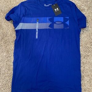 Under Armour Blue Short Sleeve Tee with Logo and Stripe